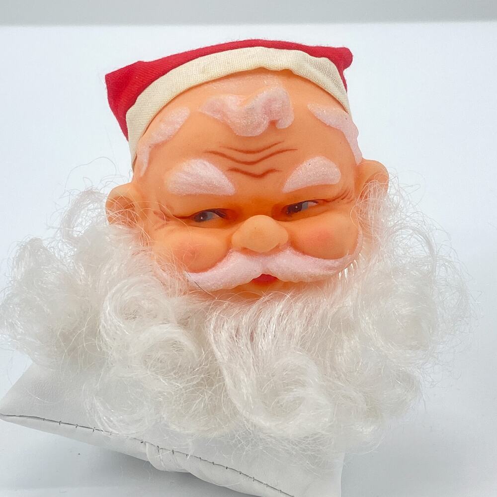 Vintage Santa Head Ornament Rubber Face Retro Christmas Decor